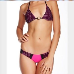 Beach Bunny Locals Only Black/Hot pink bikini Large top/medium bottoms